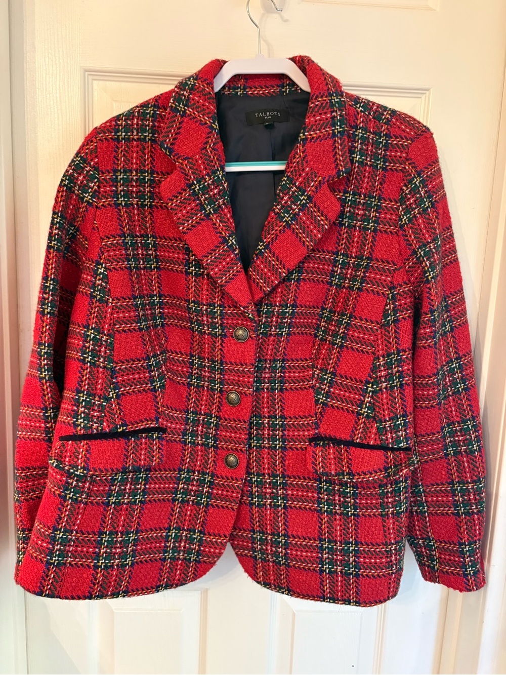 Talbots Red and Green Plaid Wool-Blend Blazer